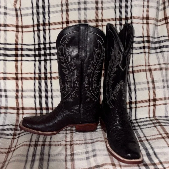 J.B Dillon Black Ostrich Leather Cowgirl Boots - Picture 8 of 10